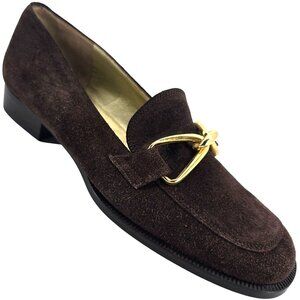 Bruno Magli Italy Womens 6.5AA Brown Suede Leather Dress Shoes Horsebit Loafers